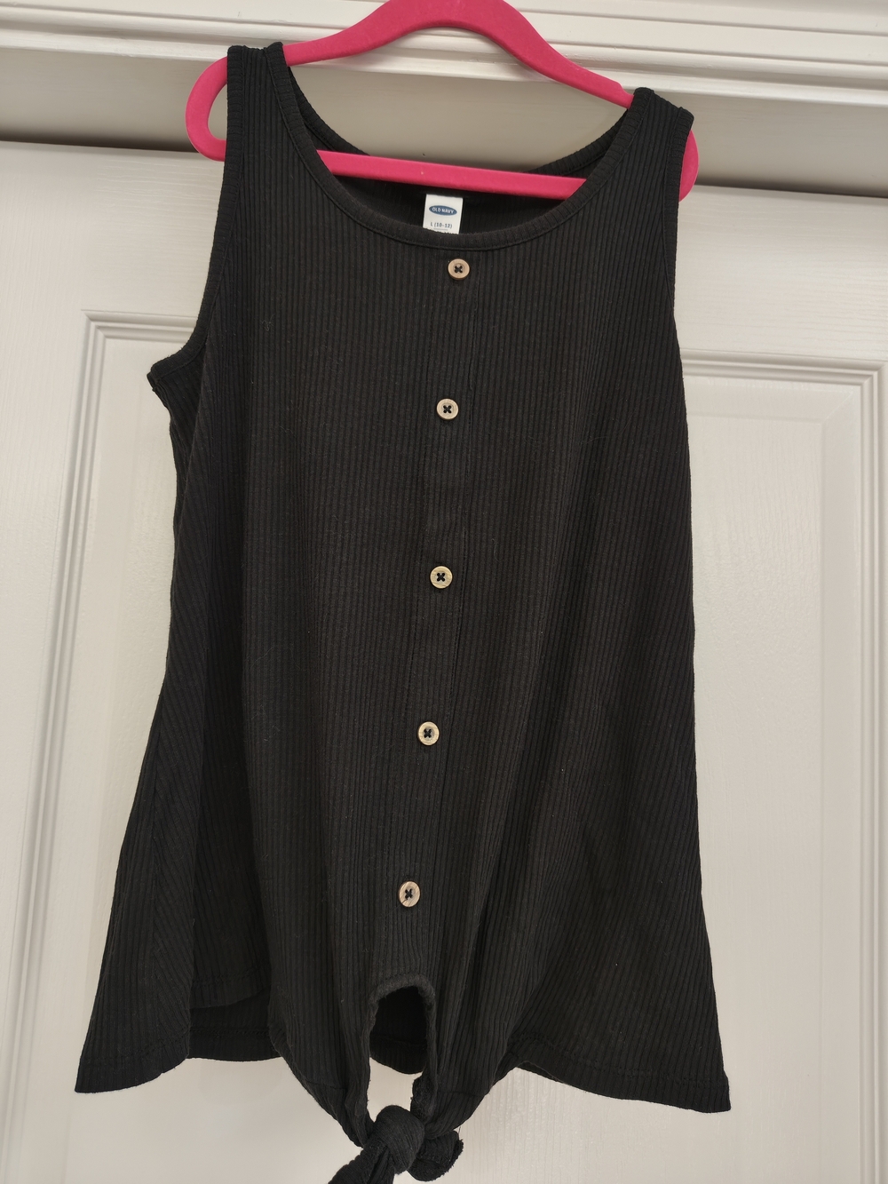 Old Navy Black Ribbed Button-Front Tie-Hem Tank